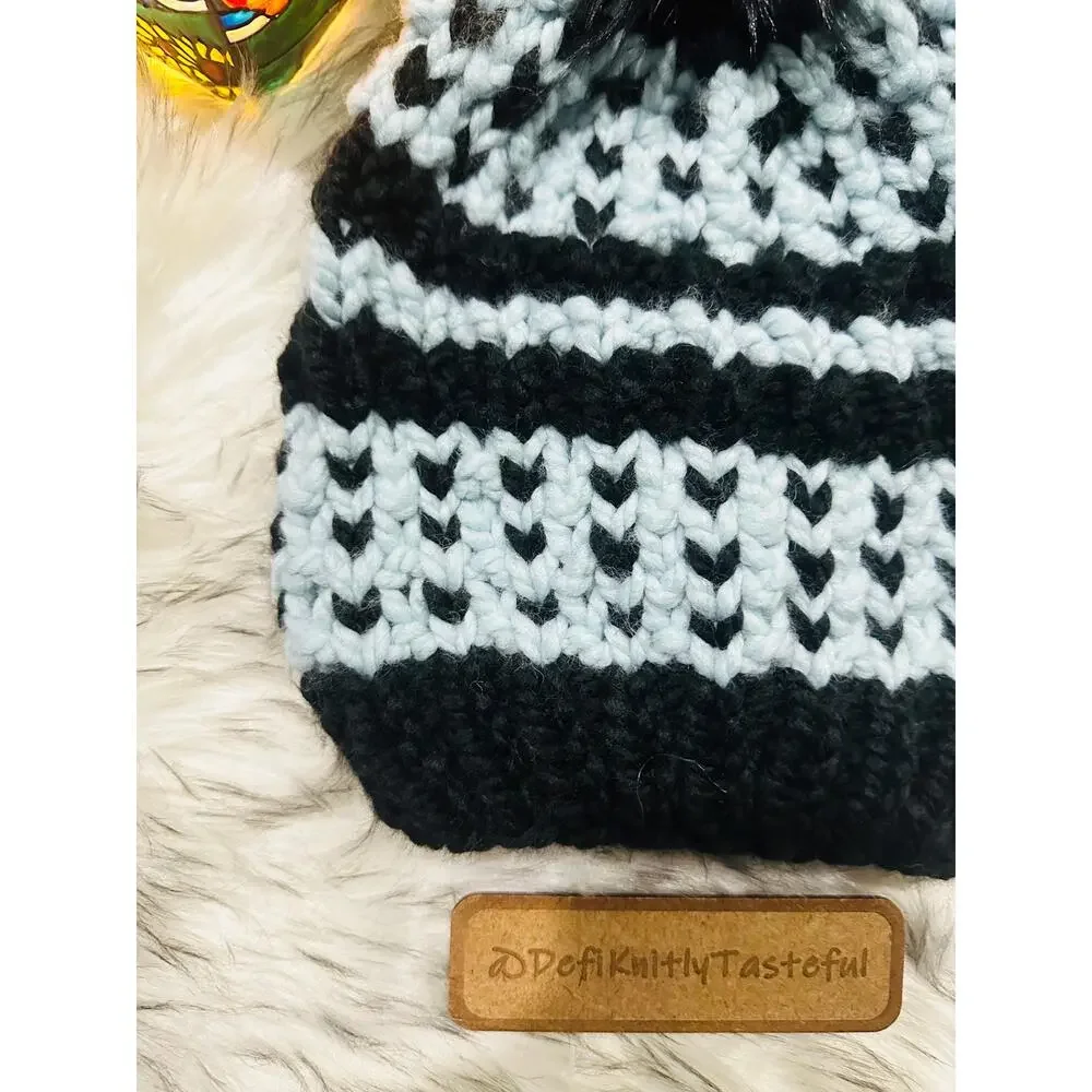 Hand Knit Into Your Heart Beanie: Cozy Winter Hat with Faux Fur Pom